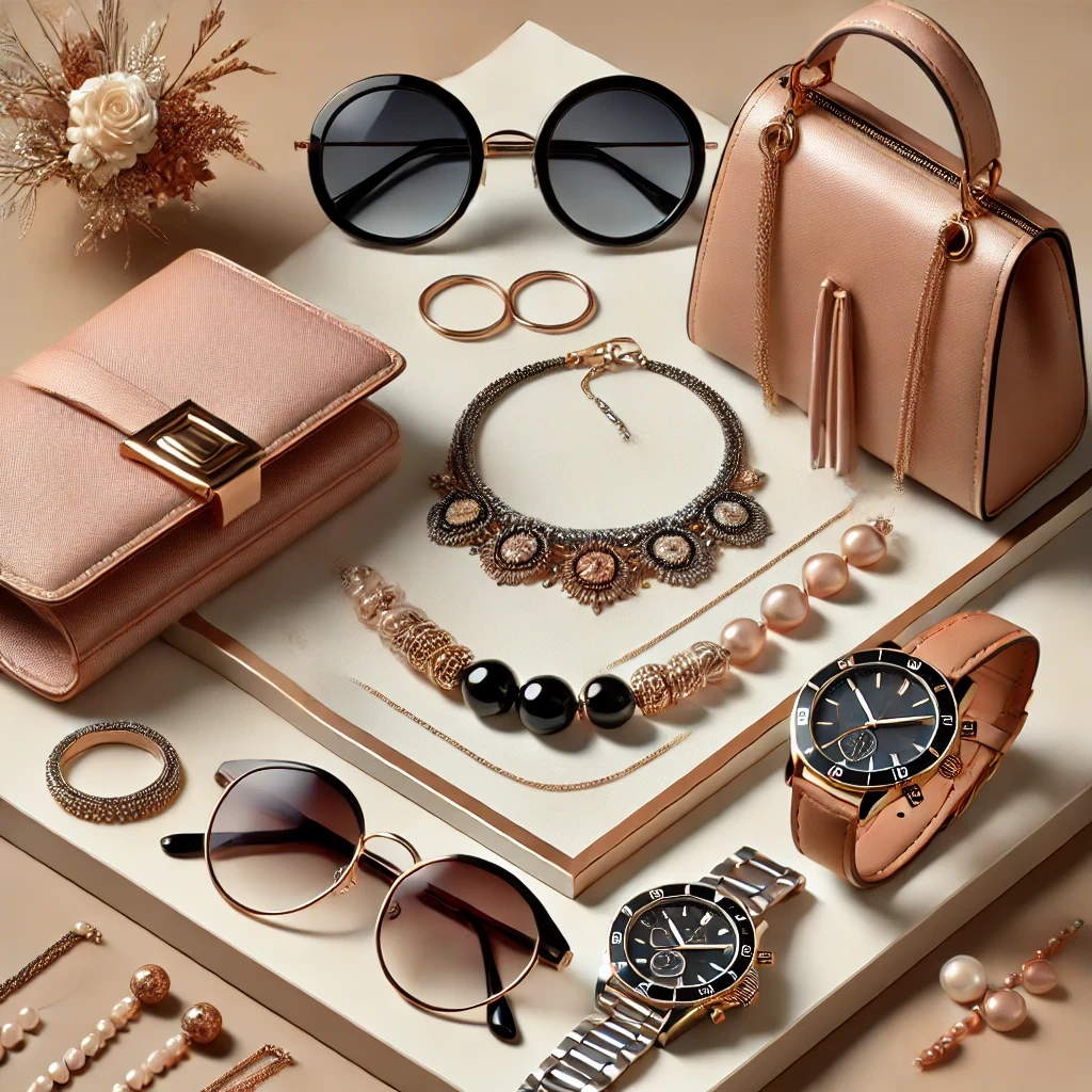 Minimalist fashion accessories in Germany including a leather backpack, watch, scarf, and sunglasses.