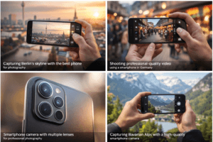 Person taking cityscape photo with smartphone in Berlin