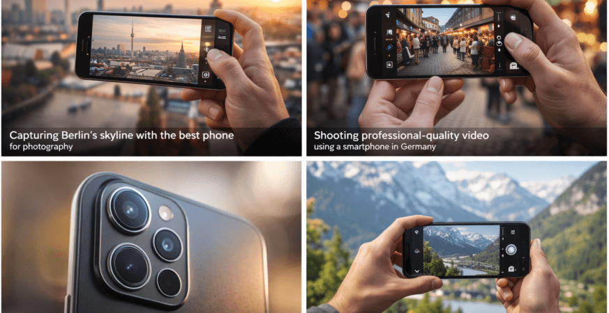 Person taking cityscape photo with smartphone in Berlin