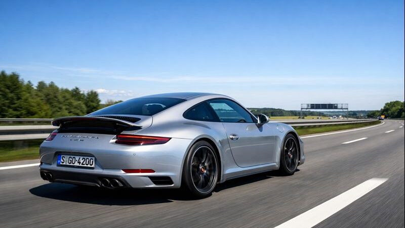 Porsche 911 driving on the German Autobahn as part of the Porsche Travel Experience.
