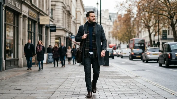 Winter business casual outfits for men in Germany layering style